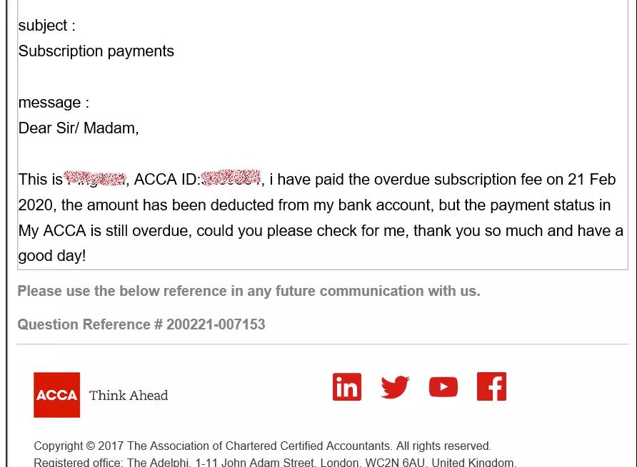 为什么ACCA年费已经扣款了，但Payment status还是显示open？